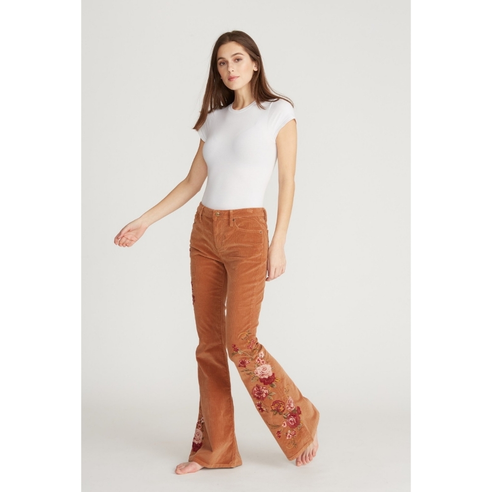 Free People X Driftwood Farrah Embroidered Cord Jeans - Picture 6 of 10